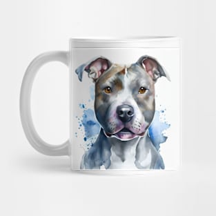 Pitbull Terrier Watercolor Portrait with Blue Accents Mug